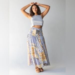 NWT NATURAL LIFE Patchwork Maxi Skirt - Blue, Yellow, Cream